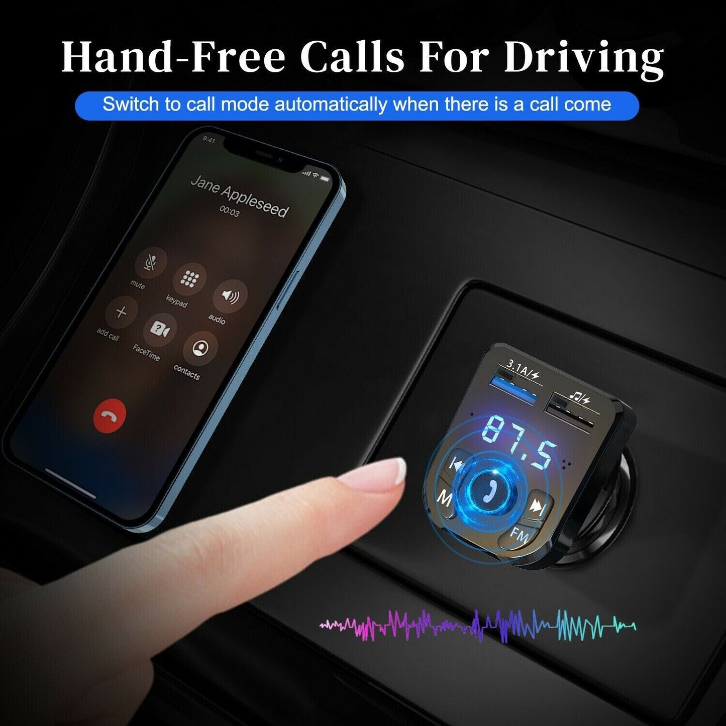 TuneDrive™ Bluetooth FM Transmitter – Hands-Free Calls & Wireless Music for Any Car